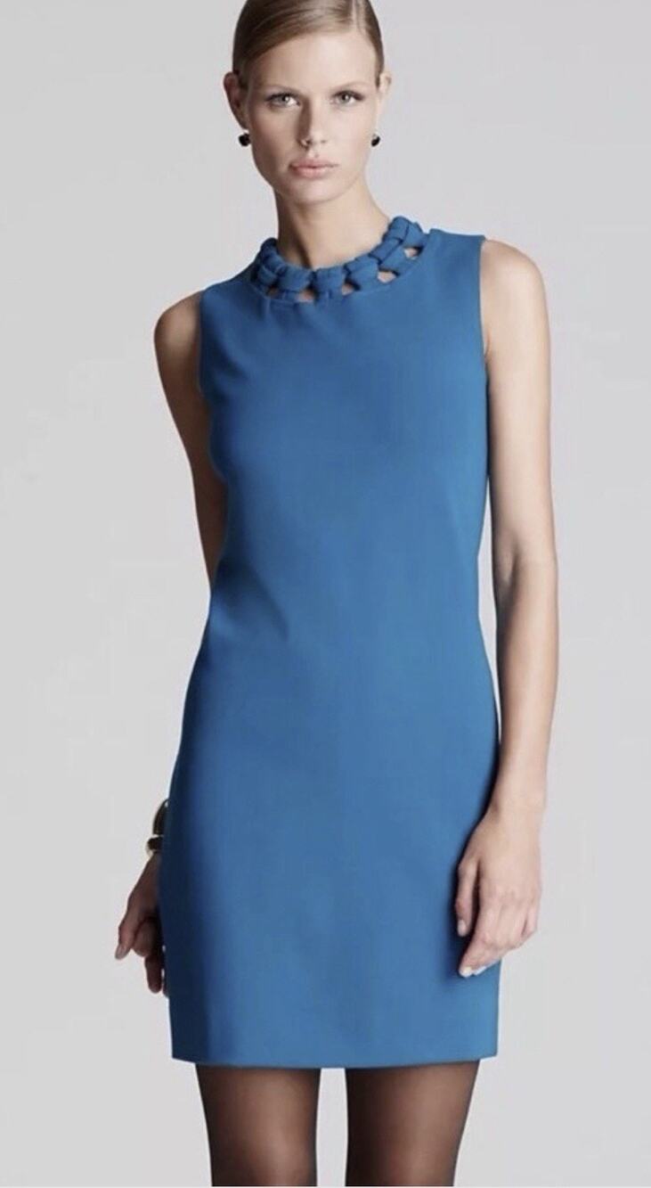 Diane von Furstenberg DVF Teal Blue Ayanna Loop Neckline Shift Dress Size 14